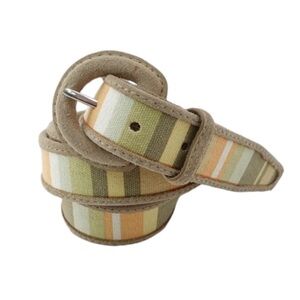 Eddie Bauer Tan Suede & Multicolor Canvas Stripe Belt Sz L Hiking Gorpcore